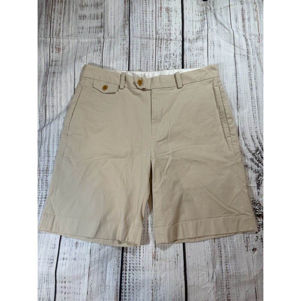 Brooks Brothers Bermuda Short Mens 32* Beige Chino Flat Front Cotton Golf Casual